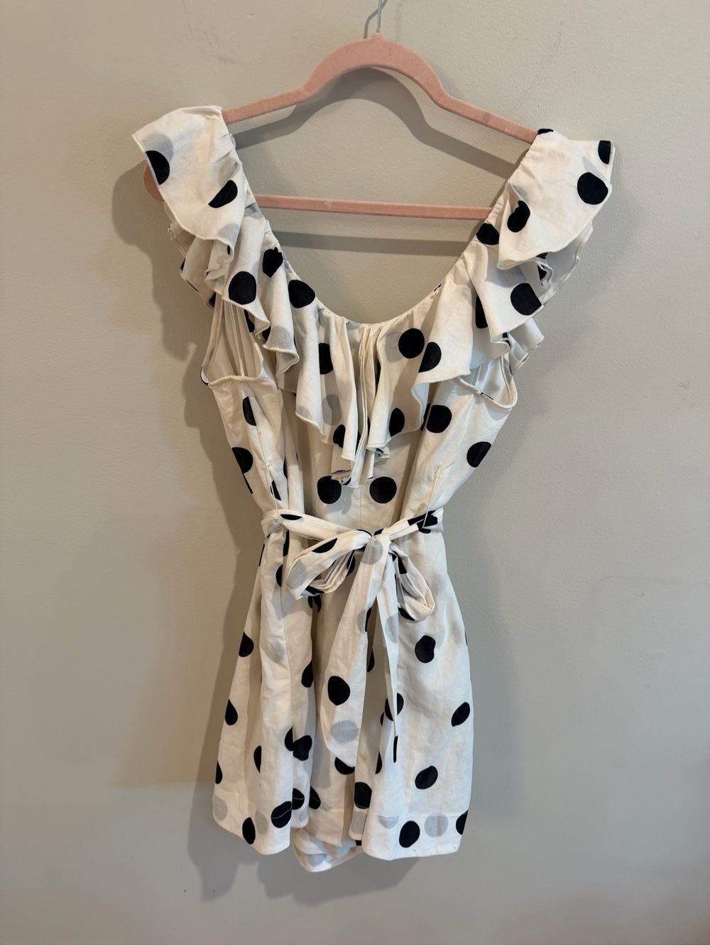 Anthropologie Wayf White Polka Dot Ruffle Romper 100% Cotton